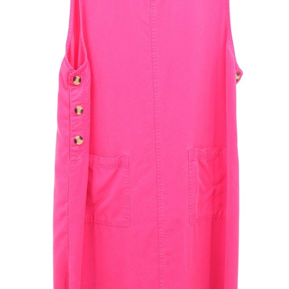 Amy K Su AKS Tencel Pinafore Jumper Maxi Buttoned Pockets Bright Pink Dress L - Picture 2 of 3